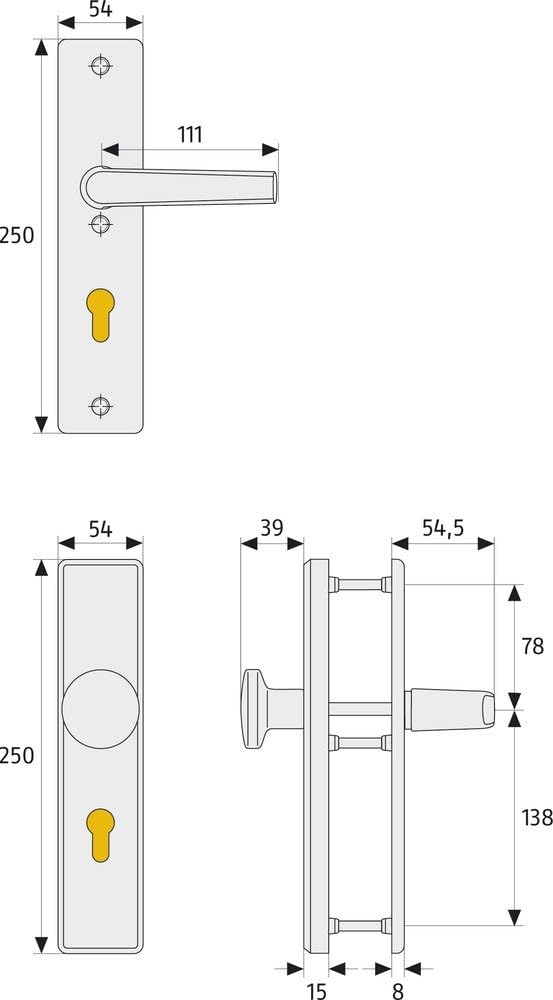 ABUS Tür-Schutzbeschlag HLS214 F1, mit beidseitigem Drücker, aluminium 21035 Beidseitig Drücker F1 A