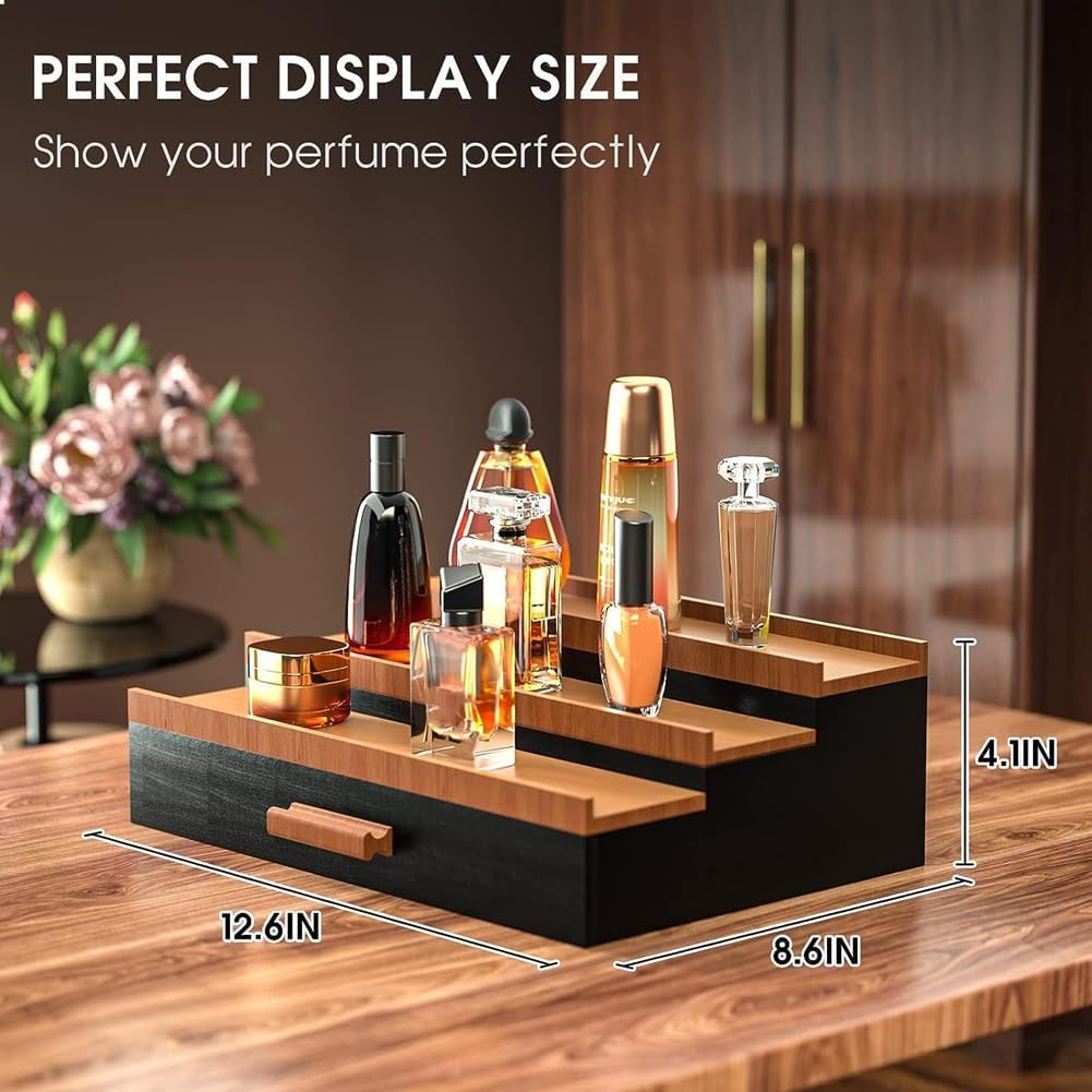 3 Tier Display Ständer, Parfüm Organizer, Abgestuftes Parfümständer Aufbewahrungsbox mit Versteckter