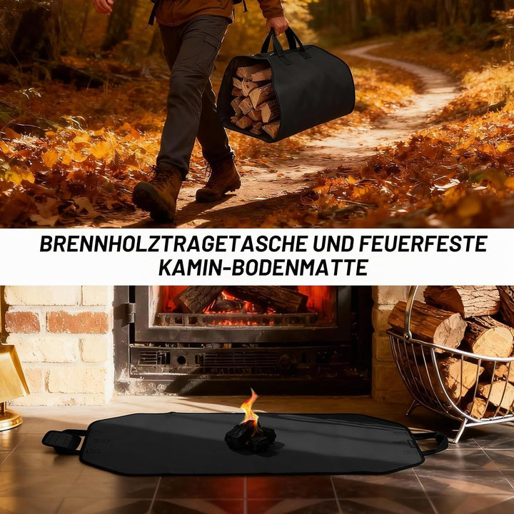 Brennholztasche und feuerfeste Kaminmatte, tolles Geschenk für die Hütte, grosse Brennholz-Tragetasc