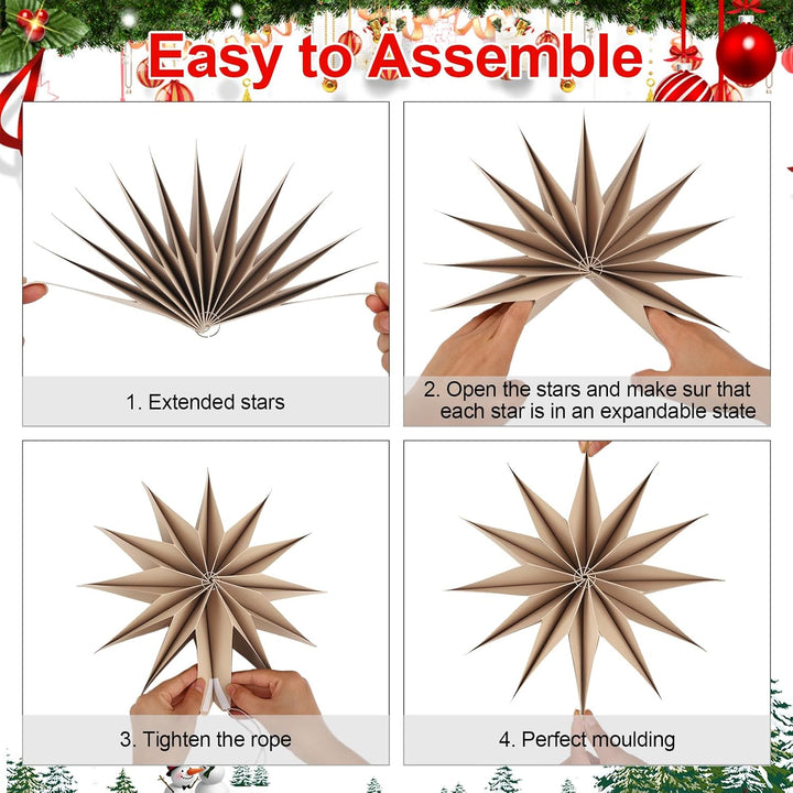 5 Stück Papiersterne Weihnachten Braun 30cm Grau 12 Zacken Papiersterne Faltsterne mit Klettverschlu
