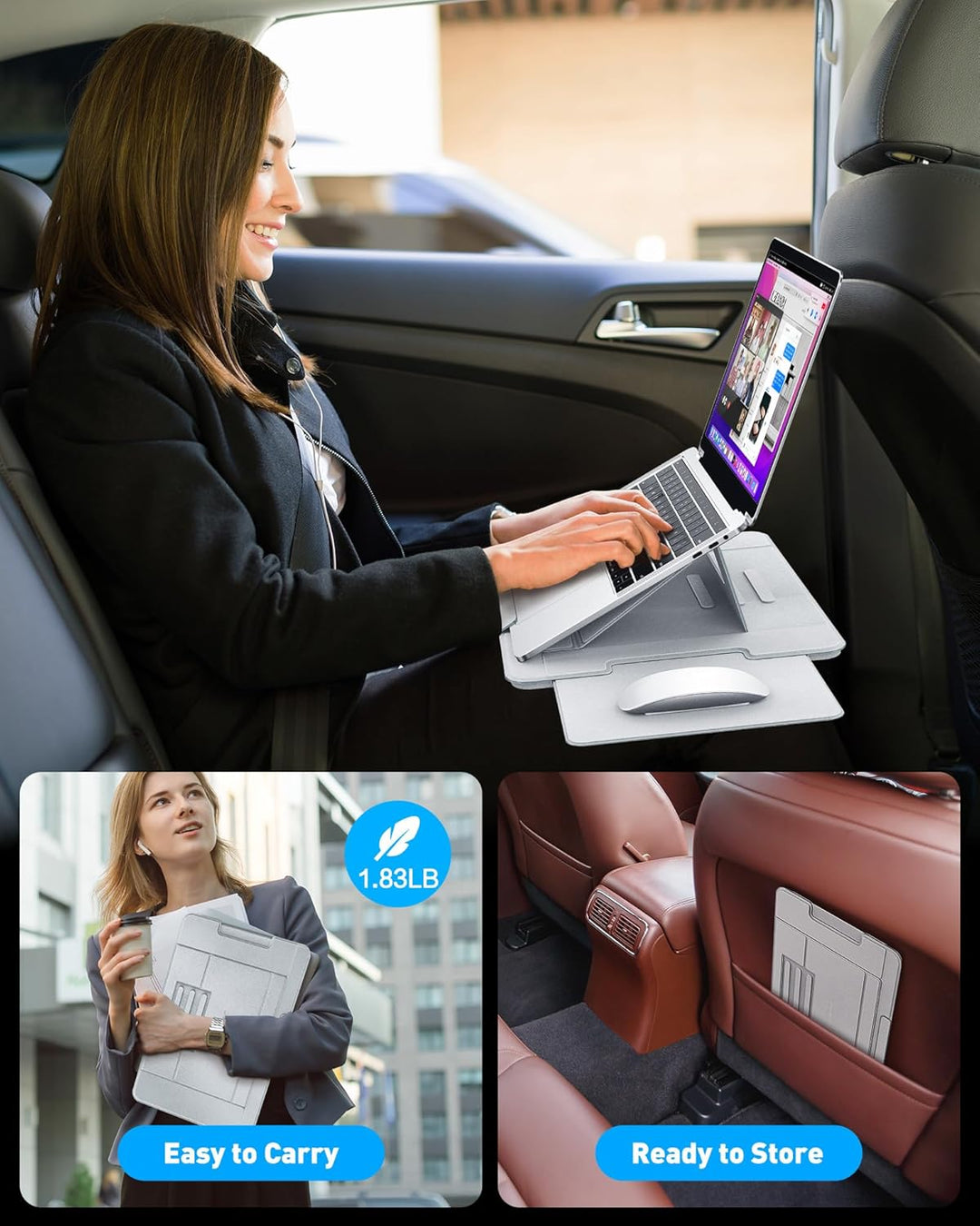 AboveTEK Laptop Schosstisch – ergonomischer Lapdesk mit Rutschfester Oberfläche, Heat Shield, Retrac