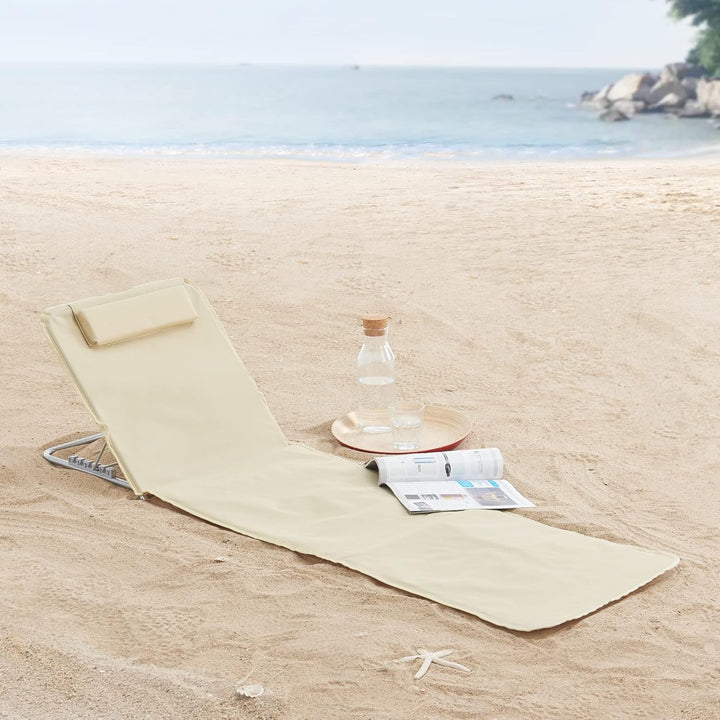 [en.casa] Strandmatte Cellorigo 2er Set Strandliege klappbar Beige Sonnenmatte mit 5-Fach Verstellba