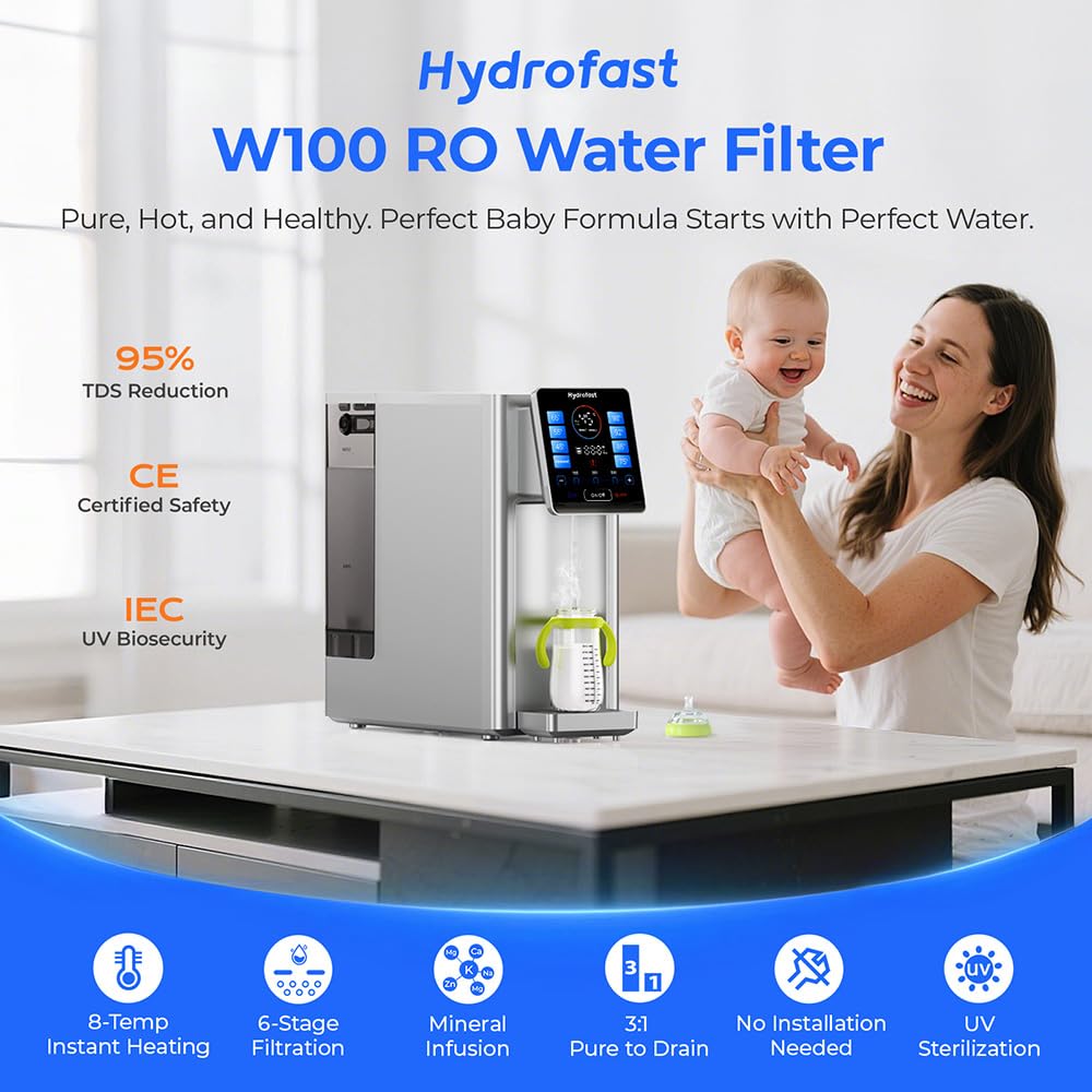 W100 UV Auftisch Umkehrosmoseanlage Wasserfilter, Heisswasserspender, Remineralisierung und pH-Gleic
