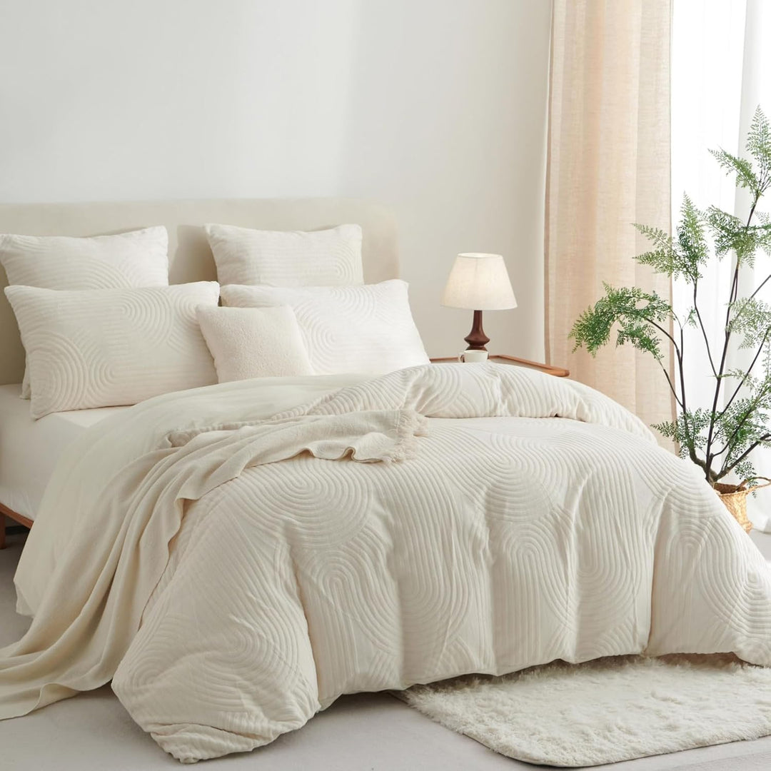 Tospass Plüsch Bettwäsche 135x200cm Beige Jacquard Flanell Samt Biber Bettbezug Warme Cashmere Touch