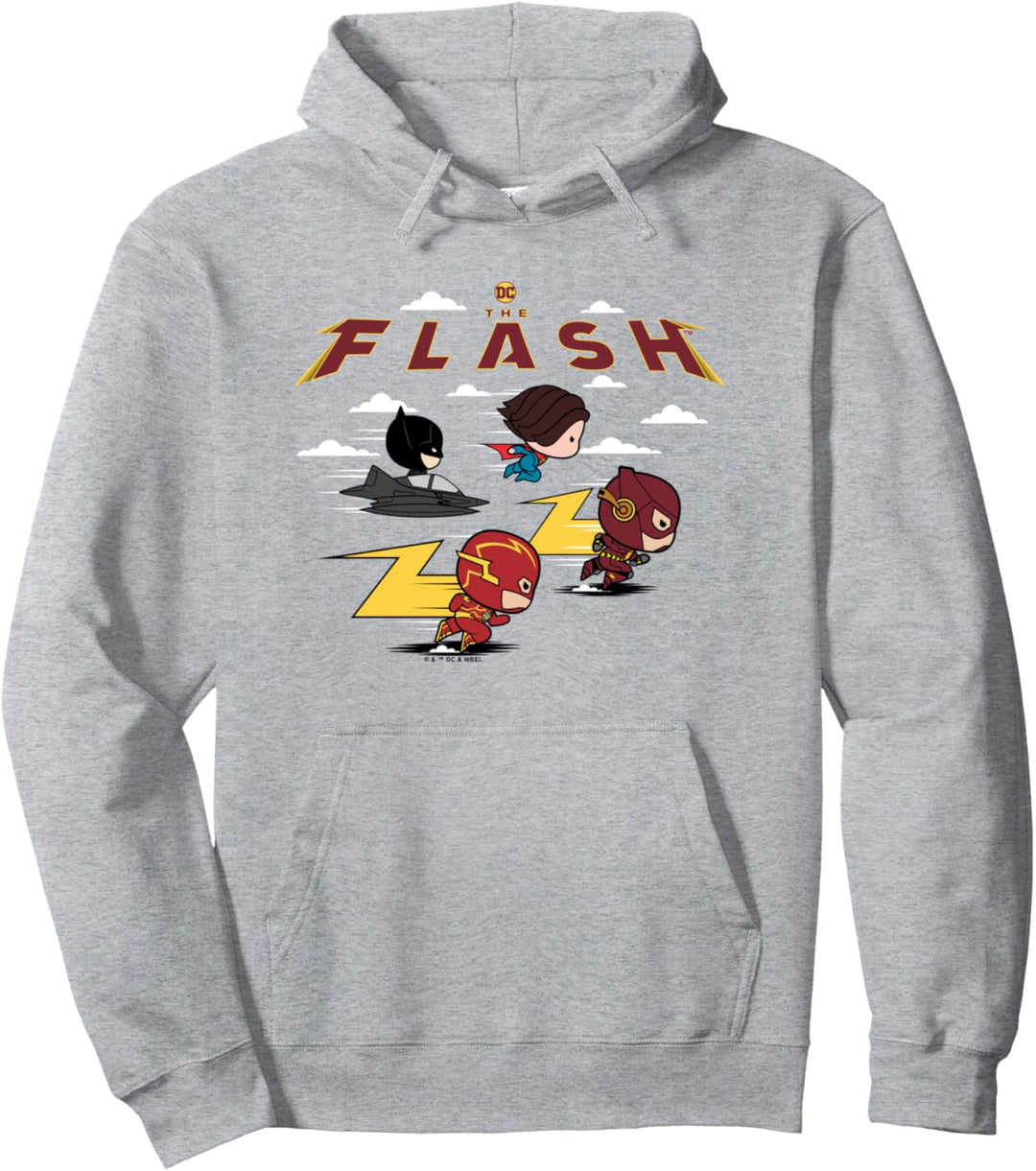 The Flash Movie Batman Supergirl Chibi in the Sky Pullover Hoodie