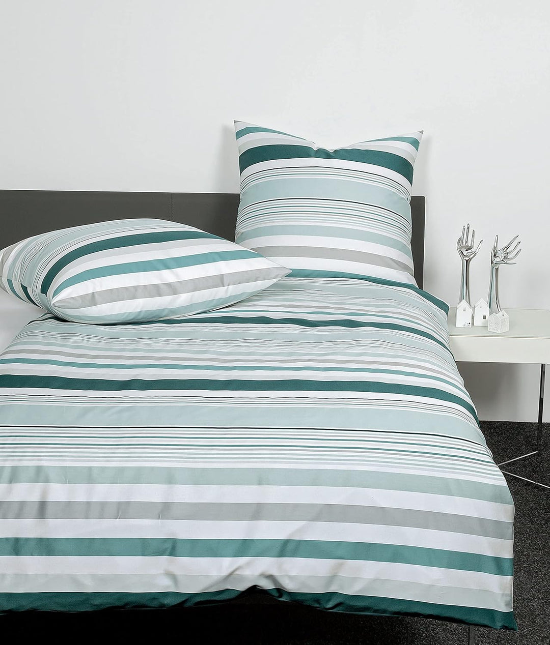 Janine Bettwäsche Mako-Satin J. D. 200x200 + 2X 80x80 cm grünblau Salbei