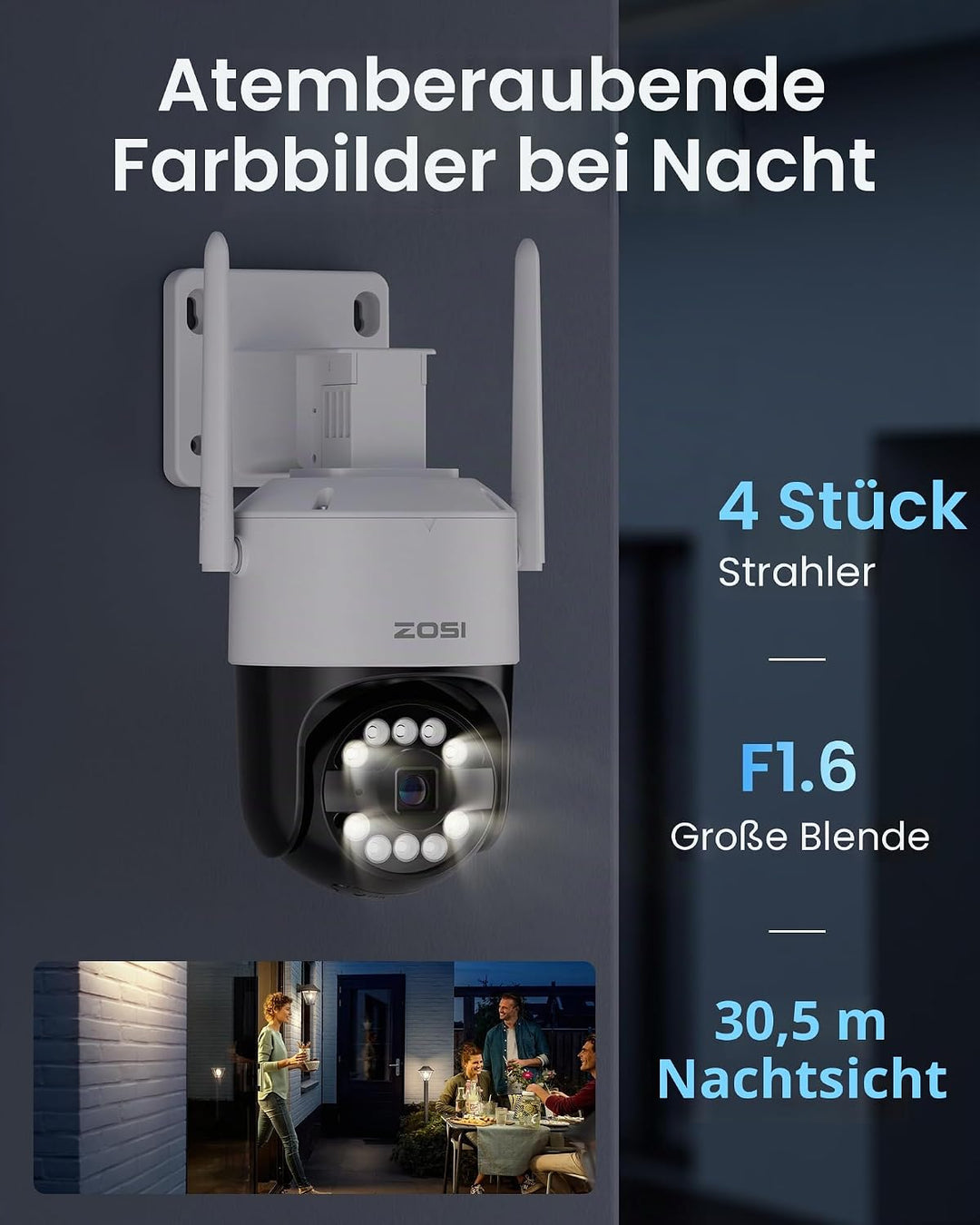 ZOSI 3K Wi-Fi 6 Outdoor Überwachungskamera mit 360° Pan &amp; Neigung, 2,4 GHz WLAN Kamera für Aussen mi