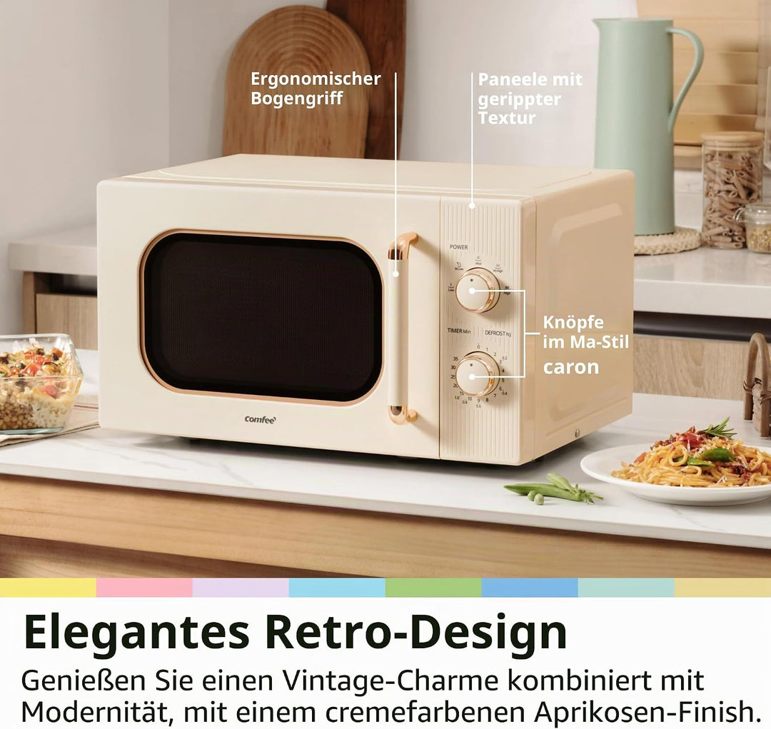 COMFEE CMO-M202NC(CM) Mikrowelle, Vintage, Retro, elegant, mit 5 Leistungsstufen, 700 W, 20 l, Timer