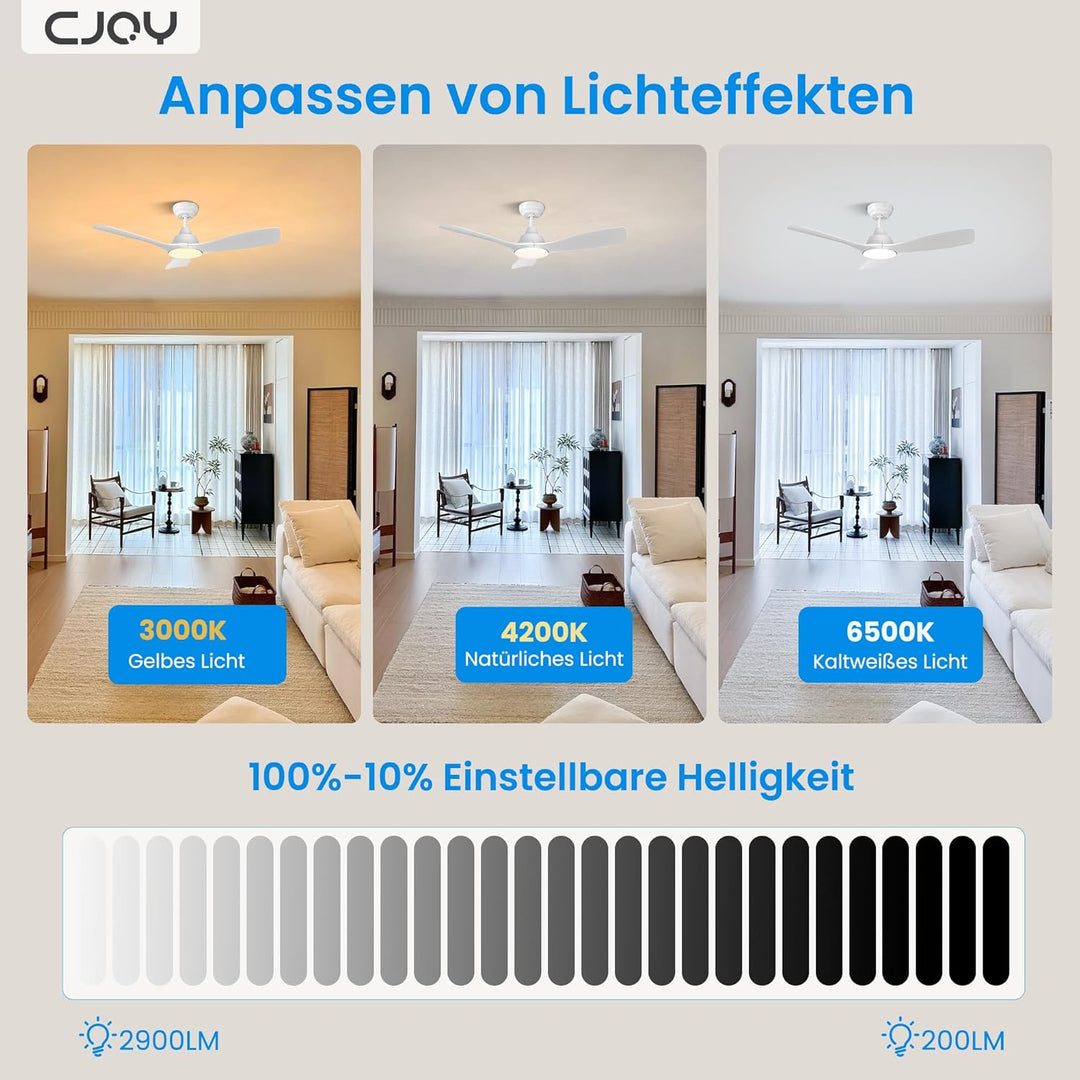 CJOY Deckenventilator mit Beleuchtung, 107 cm Deckenventilator mit Beleuchtung und Fernbedienung Lei