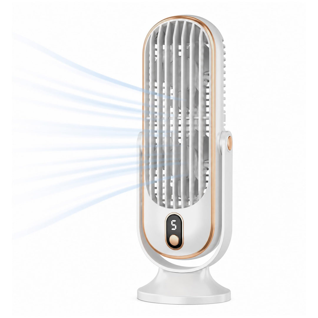 Bestlivings Tischventilator Akku Weiss 5 Stufen leise, Weiss