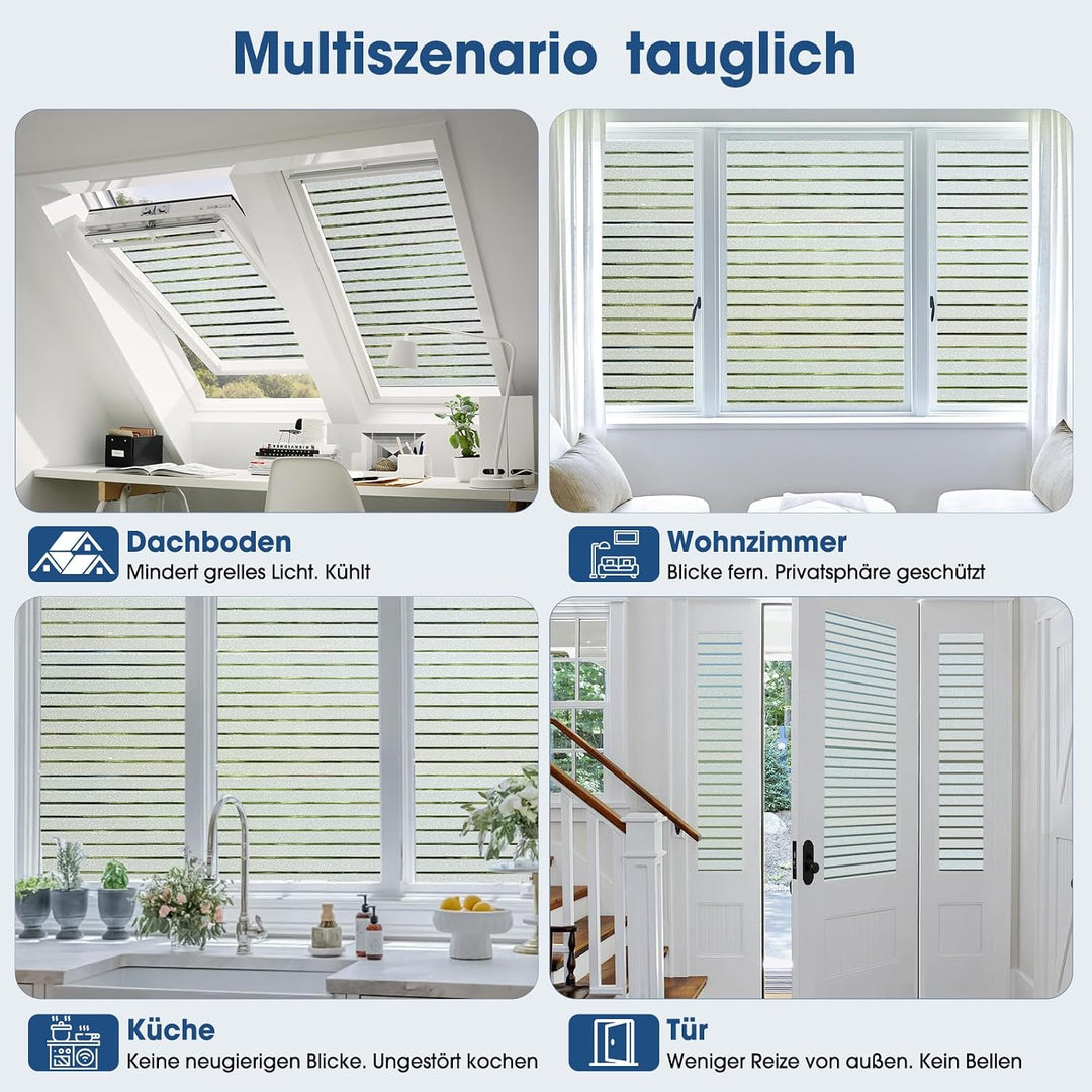 Lifetree Fensterfolie Streifen matt – UV-Schutz & Sichtschutz – selbstklebend statisch ohne Kleber –
