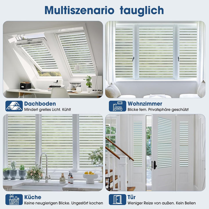 Lifetree Fensterfolie Streifen matt – UV-Schutz & Sichtschutz – selbstklebend statisch ohne Kleber –