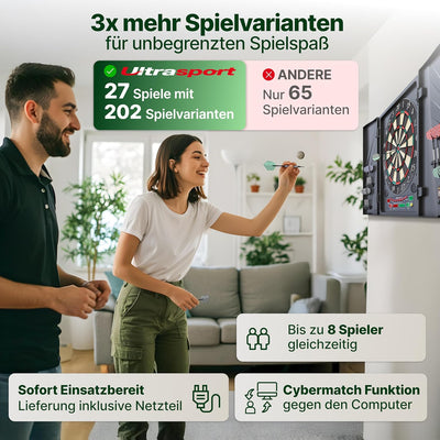 Ultrasport elektrisches Dartboard, mit und ohne Türen, Dartautomat für bis zu 16 Spieler, inklusive