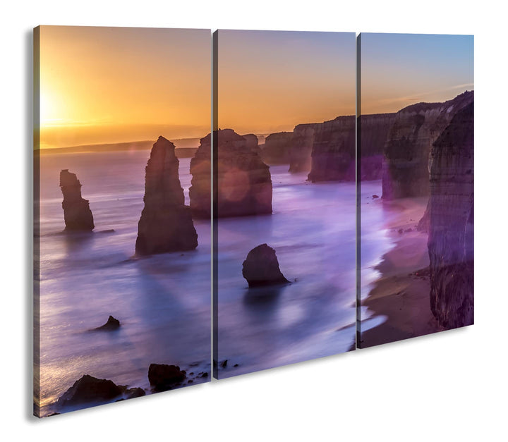 deyoli Atemberaubender Sandstrand im Sonnenuntergang Format: 3-teilig 120x80 als Leinwand, Motiv fer
