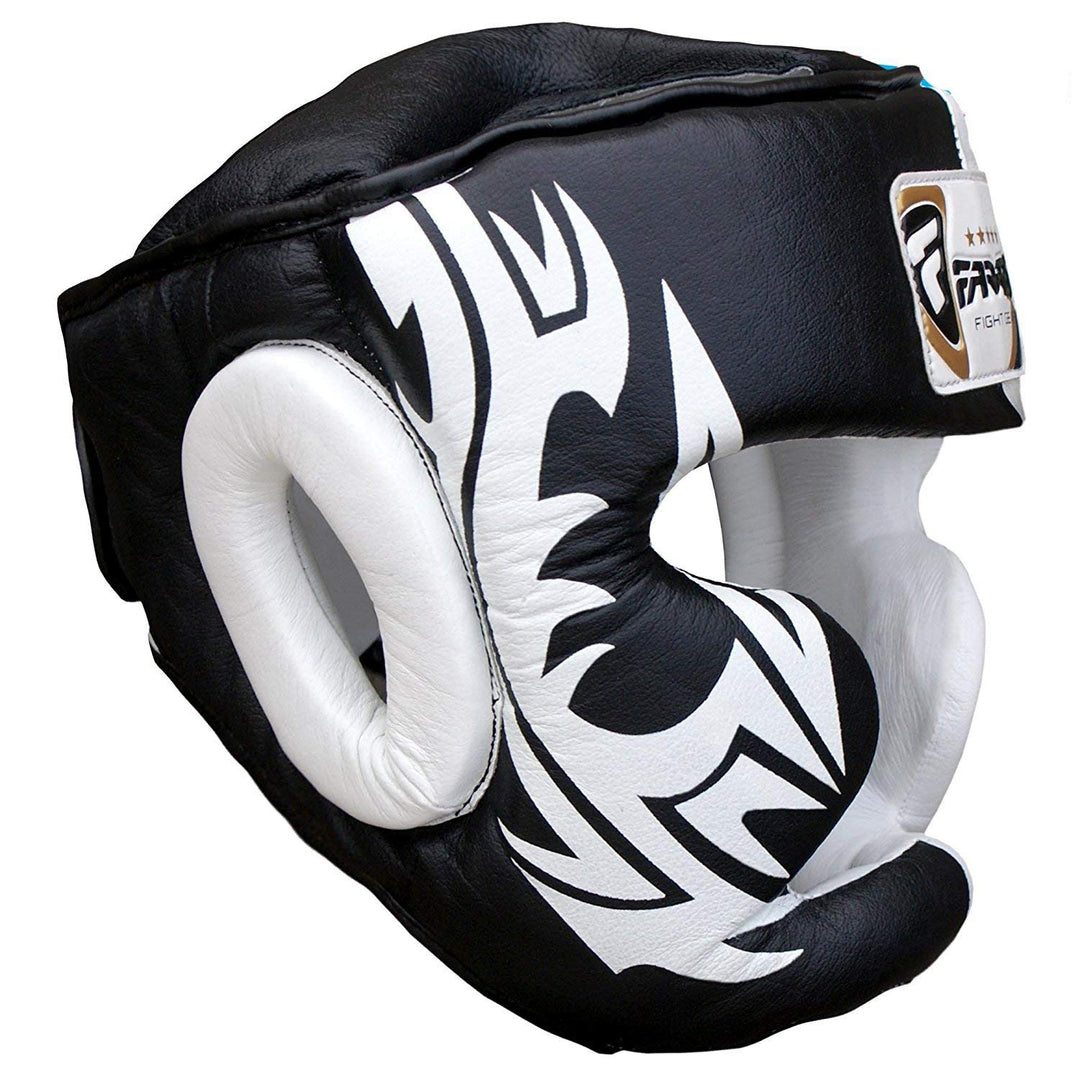 Farabi Boxing Headguard Safety Helmet MMA Training Pro Full Face, Cheek Protection Genuine Leather H