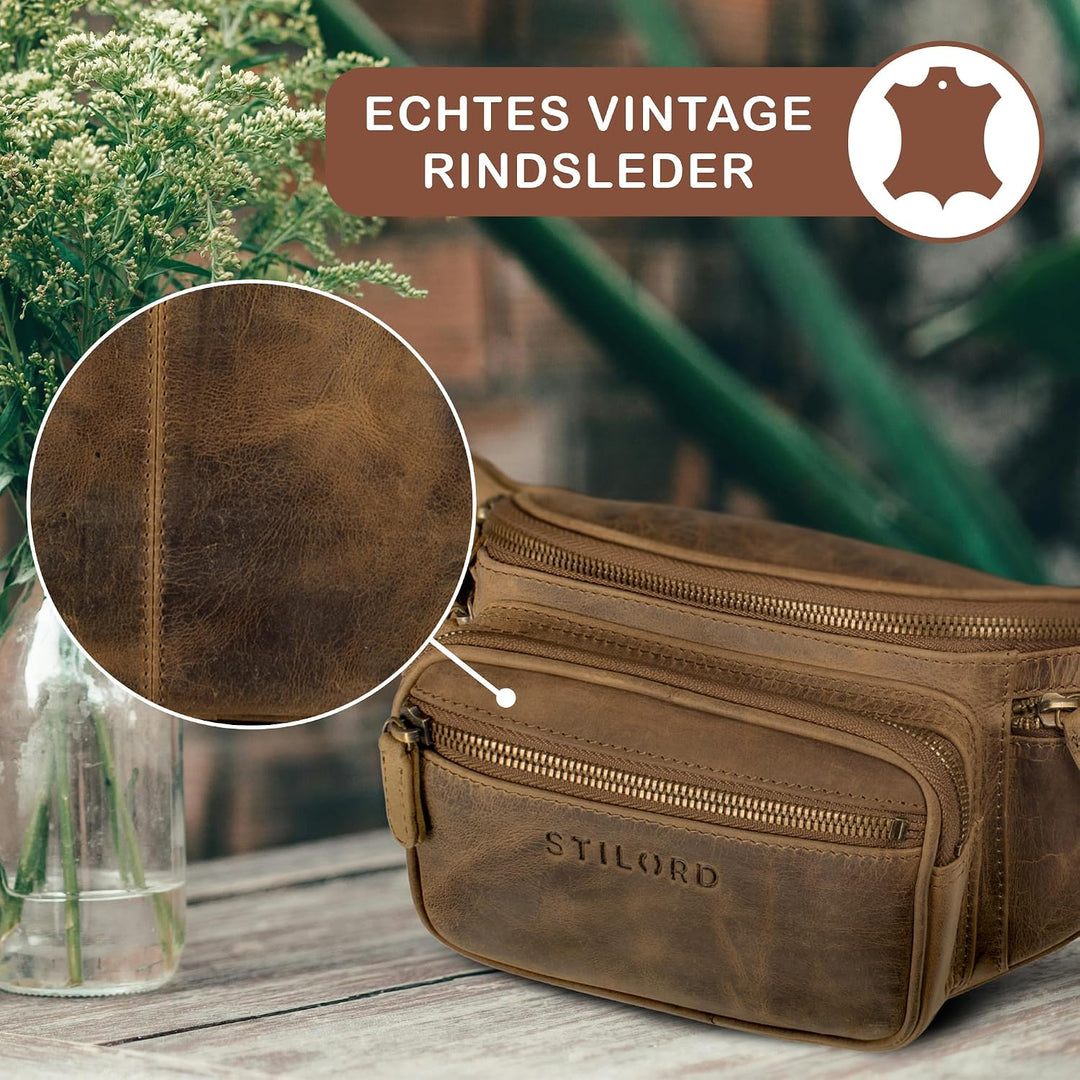 STILORD grosse Leder-Bauchtasche Cognac - Vintage Gürteltasche für Herren, Damen & Kinder - Retro Hü