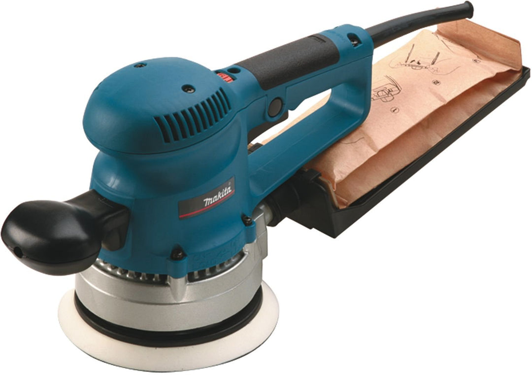 Makita BO6030JX Exzenterschleifer 150 mm + Schleifpapier-Set im MAKPAC, Blau, Silber, 13x160 mm BASI