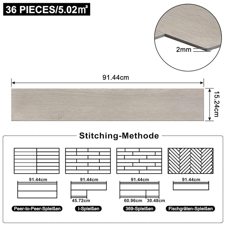 JOIEYOU PVC Bodenbelag, Vinylboden selbstklebend Fliesen Wasserdicht Rutschfeste, Laminat Klicksyste