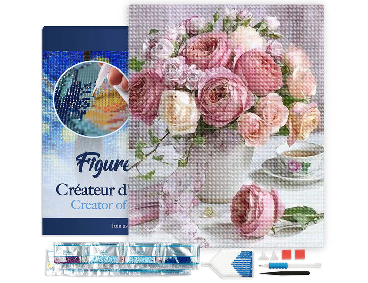 Figured'Art Diamond Painting Erwachsene 40x50cm Mit Rahmen Ganze Leinwand gespannt Rosenstrauss 5D B