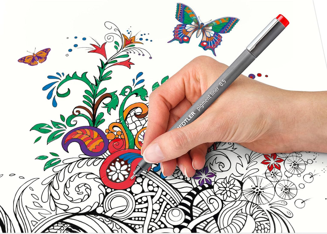 STAEDTLER bunte pigment liner, dokumentenechte Pigmenttinte, lange Metallspitze, Linienbreite 0,5mm,