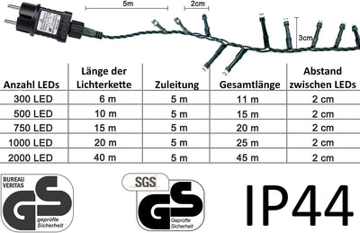 Gresonic-Led-Cluster-Lichterkette-Strombetrieb Deko für Innen Aussen Garten Weihnachtsbaum Hochzeit