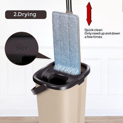 Masthome Wischmopp Set mit Eimer,2 In 1 Putzeimer mit Wischer Wischmopp mit Auswringfunktion, 6 Wisc