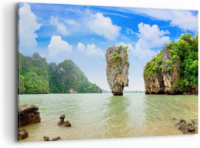 Bilder auf Leinwand 100x70cm Leinwandbild Stein Strand Landschaft Gross Wanddeko Bild Schlafzimmer K