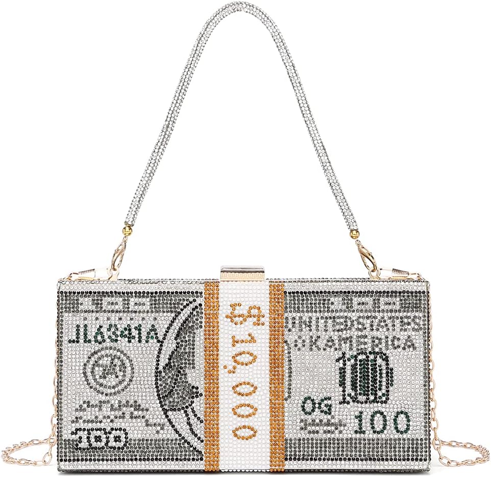 Covelin Dollar Clutch börse für Frauen Strass Abendhandtasche tasche, Grau (grau), Small, Grau