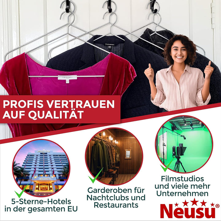 Neusu Kleiderbügel Metall, Stabil, 45cm x 5mm Dickes Metall - Extra Starke Garderobenbügel in Hotel-