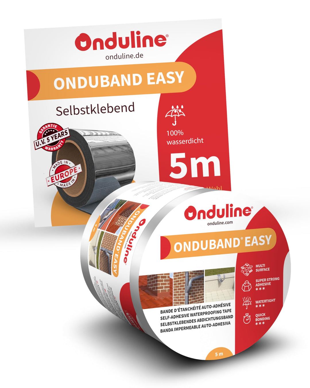 Onduline – Onduband Easy Bitumen Dichtungsband 5m x 10cm – Kaltselbstklebendes Bitumenband wasserdic
