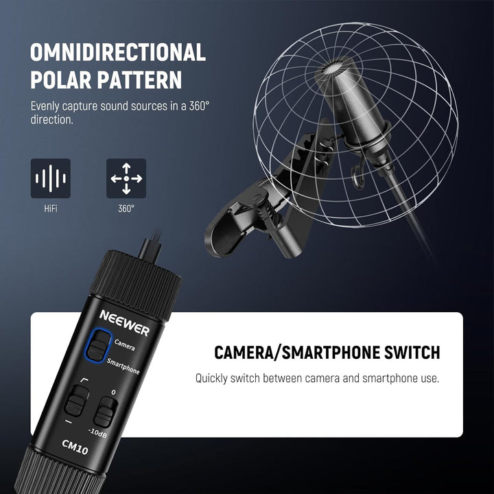 NEEWER 3,5mm TRRS Lavaliermikrofon, Plug & Play, Mini Kugelcharakteristik Kondensatormikrofon für Ka