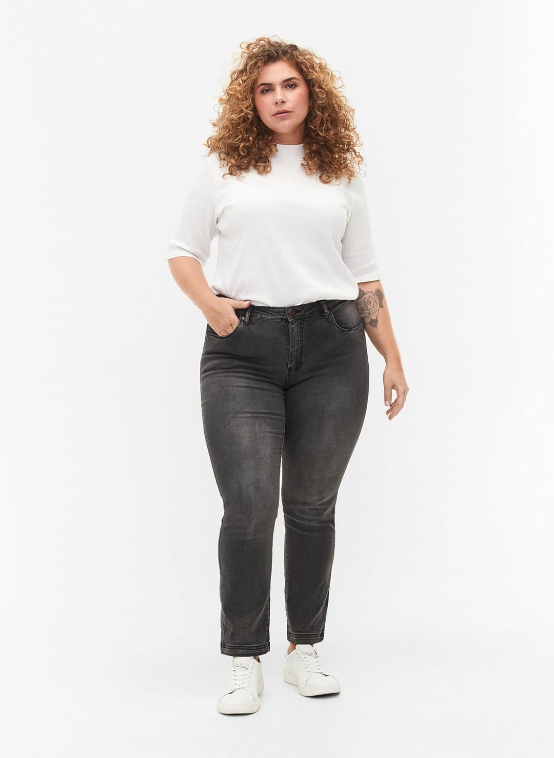 Zizzi Damen Grosse Grössen Emily Jeans Slim Fit Normale Taillenhöhe Gr 46W / 30L Dark Grey Denim, 46