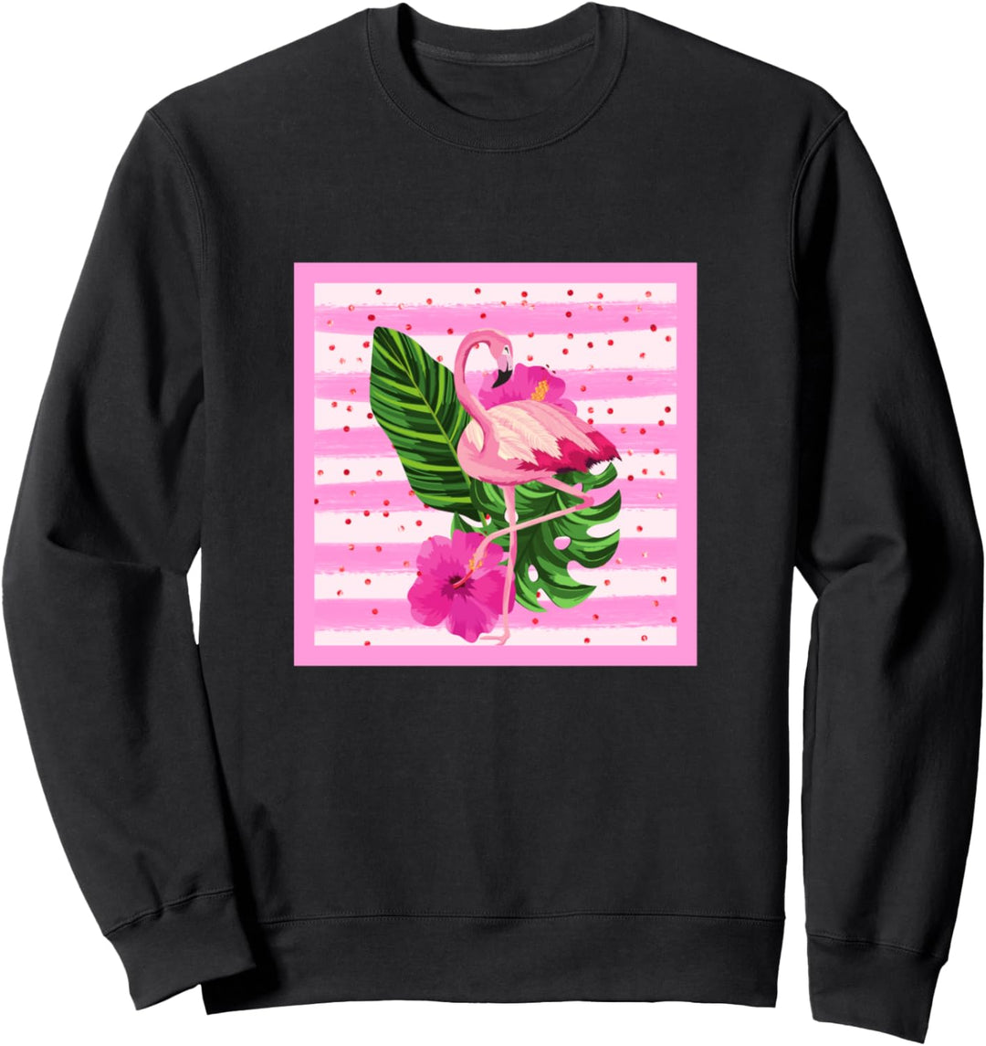 Pink Flamingo Kunst Art Graphic Hibiskus Blume Palmenblatt Sweatshirt