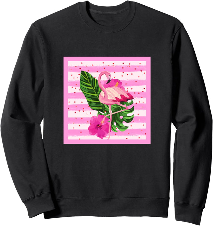Pink Flamingo Kunst Art Graphic Hibiskus Blume Palmenblatt Sweatshirt