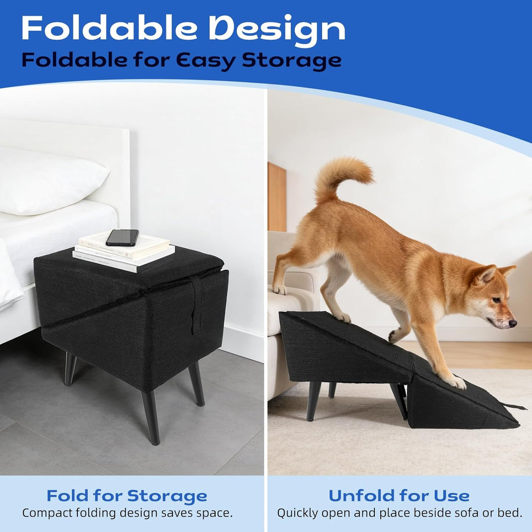Hundetreppe Klappbar, rutschfeste Hunderampe & Weiche Haustiertreppe für Baumwolle & Leinen für Sofa