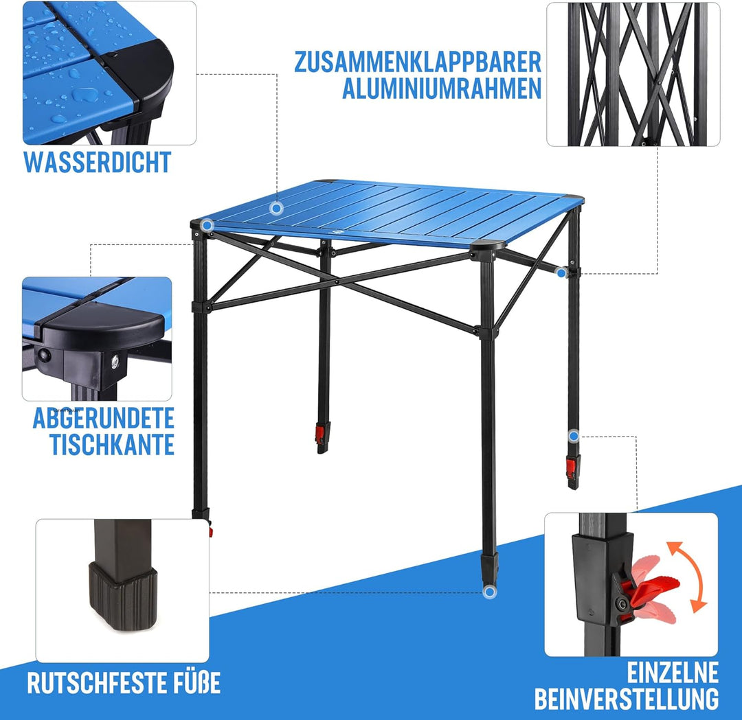 VILLEY Aluminium Klapptisch mit Tragetasche, Klappbarer Campingtisch aus Alu, Faltbarer Balkontisch,