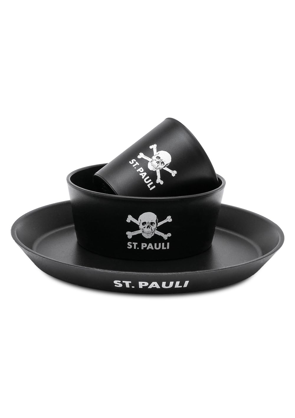 FC St. Pauli Kindergeschirr-Set Kunststoff Totenkopf - Teller, Becher &amp; Schale
