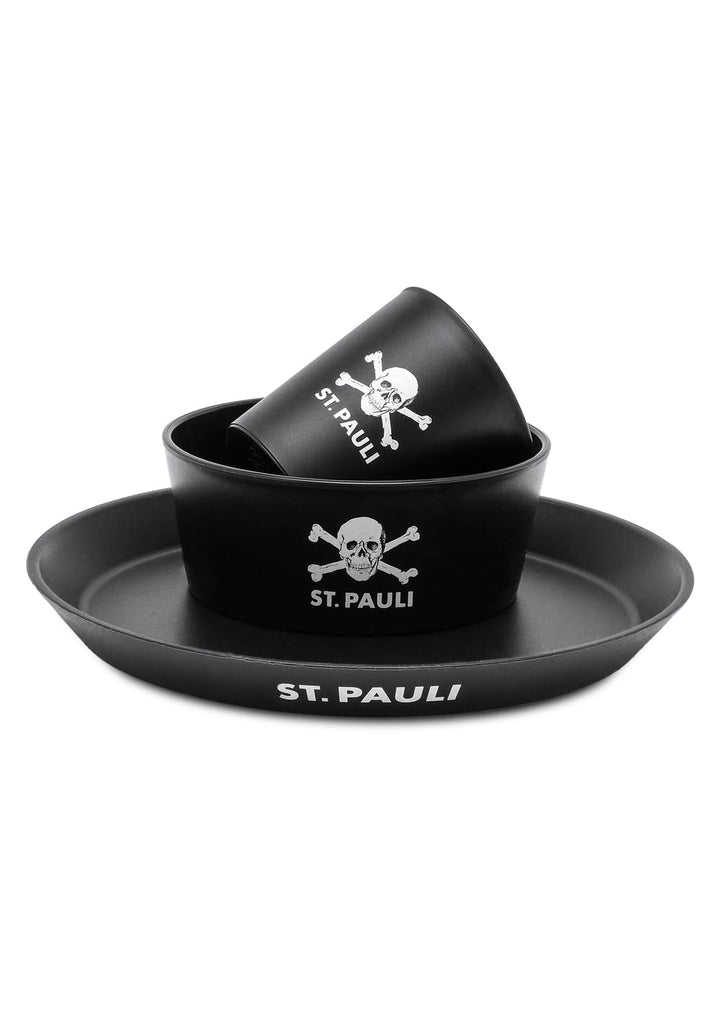 FC St. Pauli Kindergeschirr-Set Kunststoff Totenkopf - Teller, Becher &amp; Schale