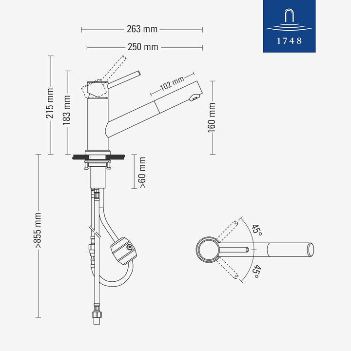 Villeroy & Boch 925800 Como Shower Window Küchenarmatur, Edelstahl massiv, Hochdruck-Vorfenstermonta
