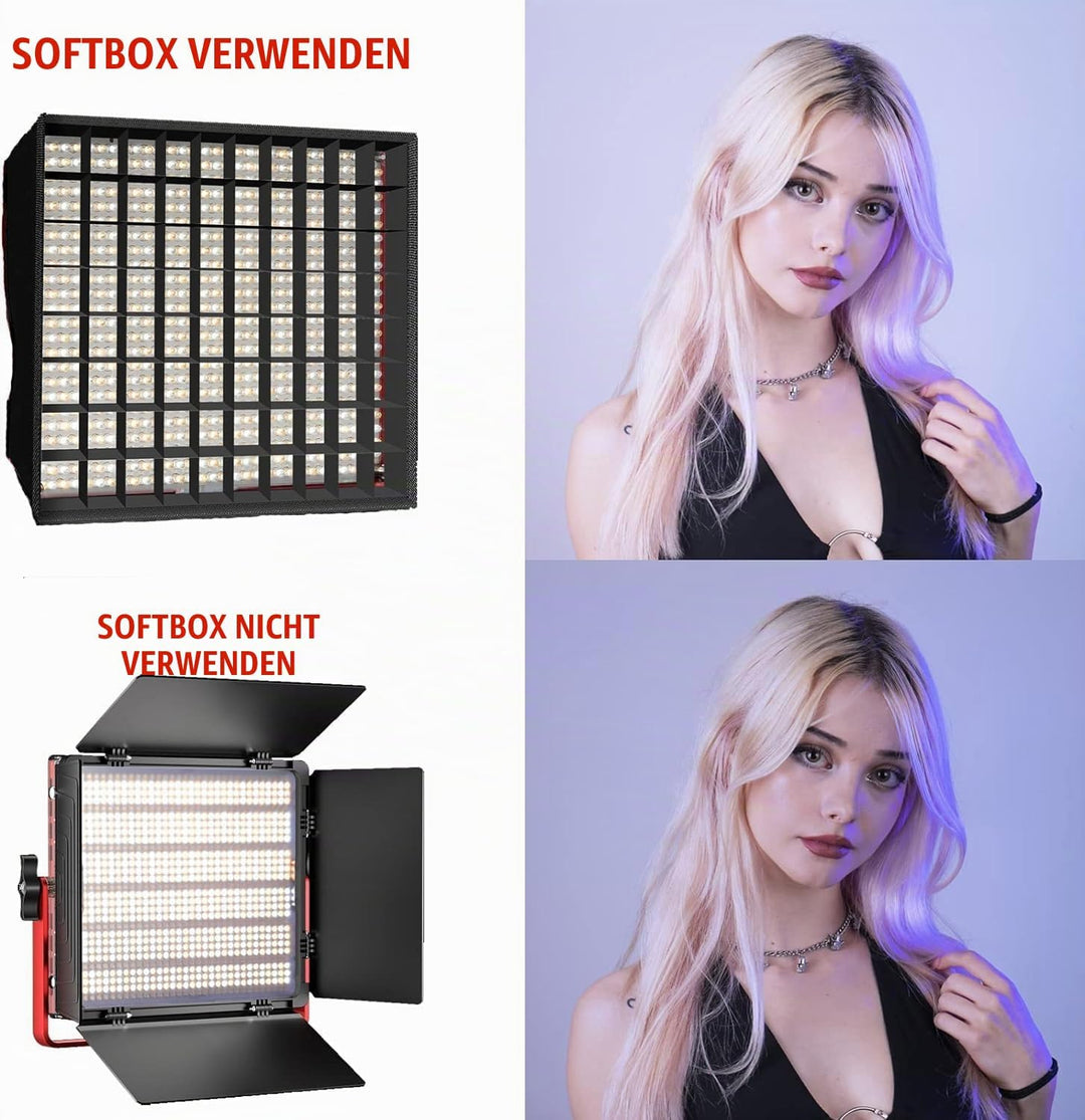 GVM 1200D RGB Videoleuchte Softbox, APP-Steuerung 3200K–5600K LED Videobeleuchtung, 360° Vollfarb LE
