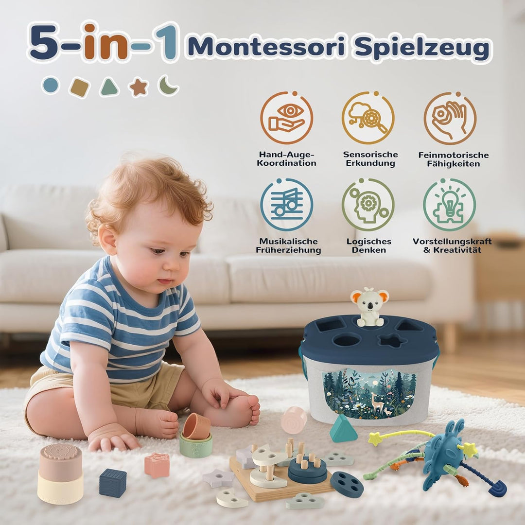 Almaxi Baby Spielzeug ab 6 Monate,5 in 1 Montessori Spielzeug Baby,Motorikspielzeug mit Formensortie