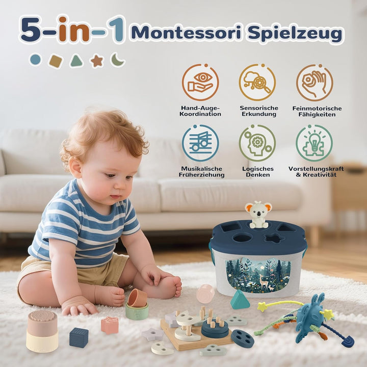 Almaxi Baby Spielzeug ab 6 Monate,5 in 1 Montessori Spielzeug Baby,Motorikspielzeug mit Formensortie