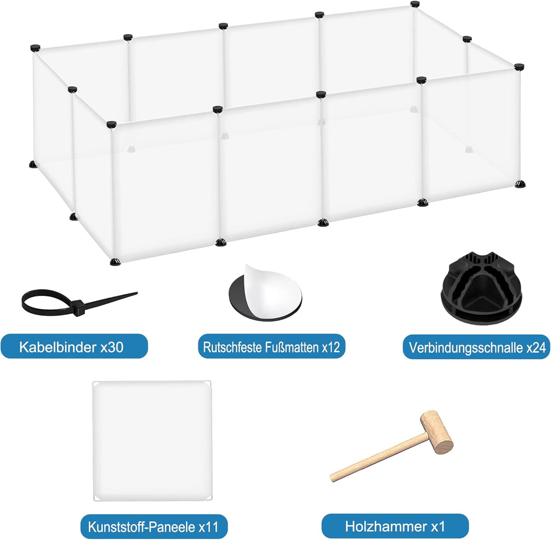 FIVMEN Freilaufgehege Kleintiergehege 145x75x48cm Freigehege Gittergehege 12-Platten Laufstallgitter