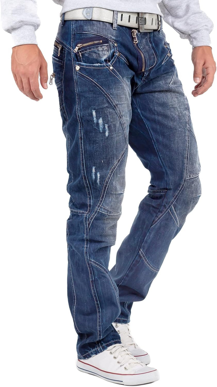 Cipo & Baxx Herren Jeans Hose mit Ziernähten 40W / 32L Blau -