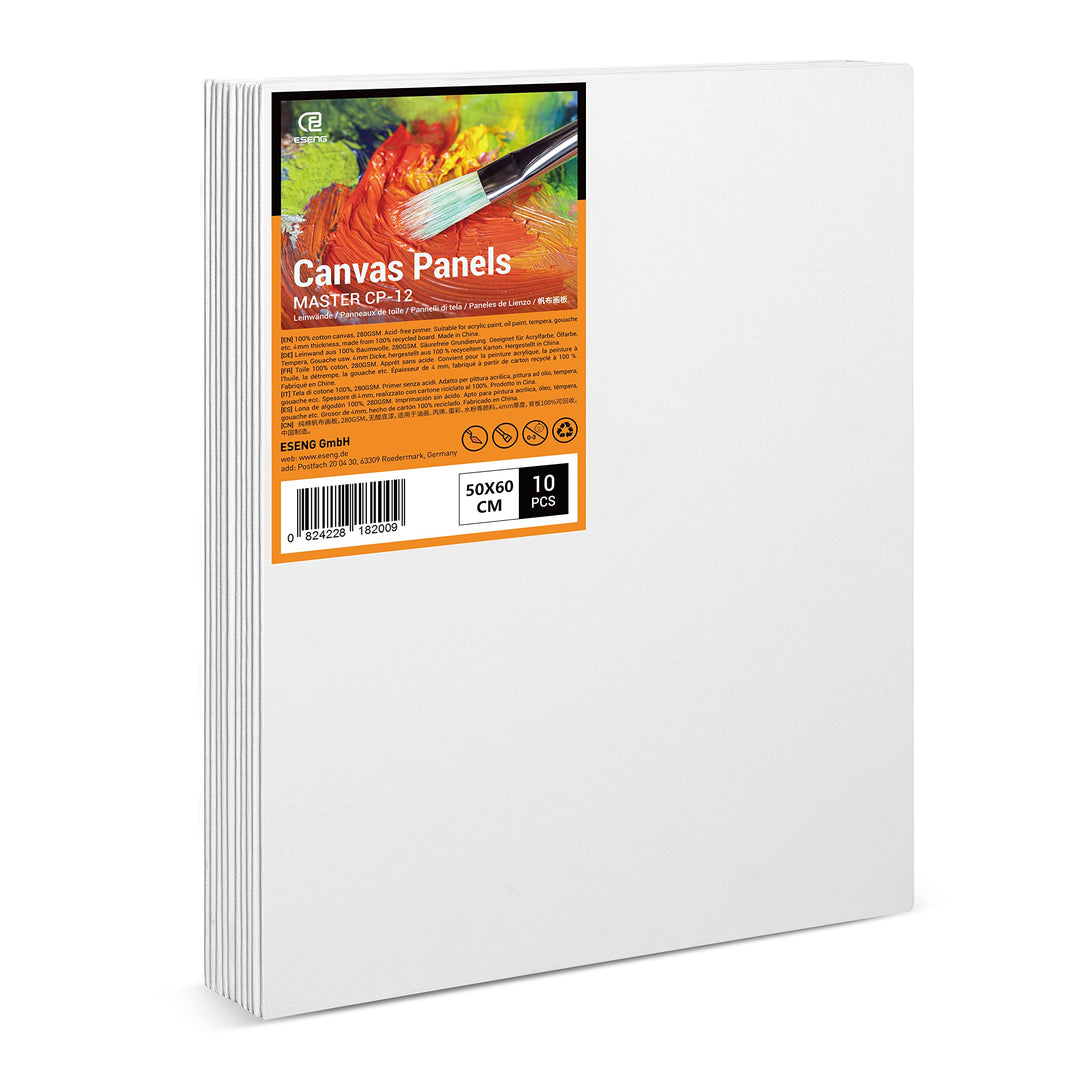 ESENG® Malkarton Gross, 10 Stück, 50x60 cm, 100% Baumwolle, 4mm dick, 280g/m², Canvas Panel Set, Mal