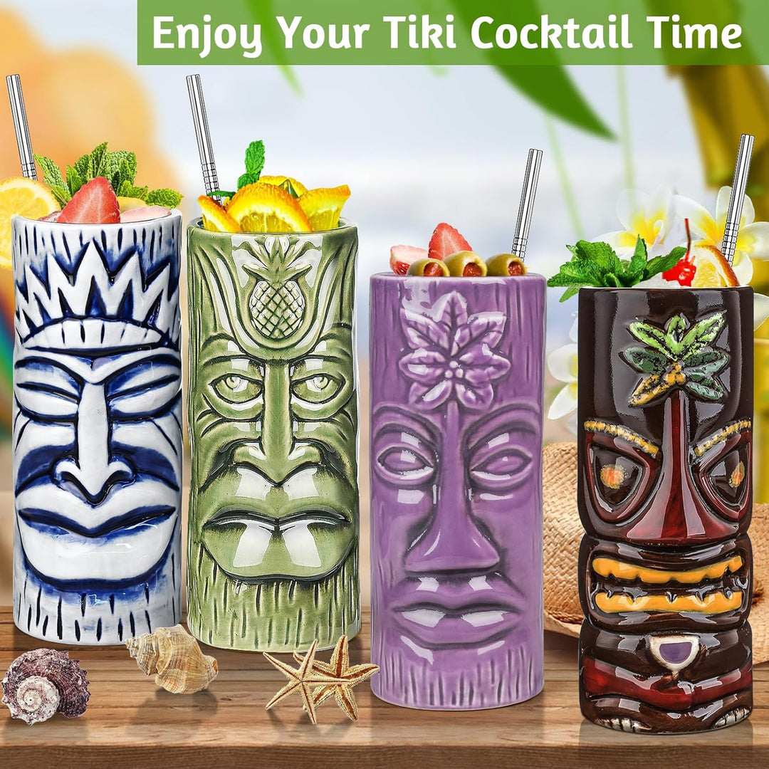 SuproBarware Tiki Tassen Set von 12 - Grosse Cocktail Tiki Gläser Hawaii Party Niedlich Exotische Co