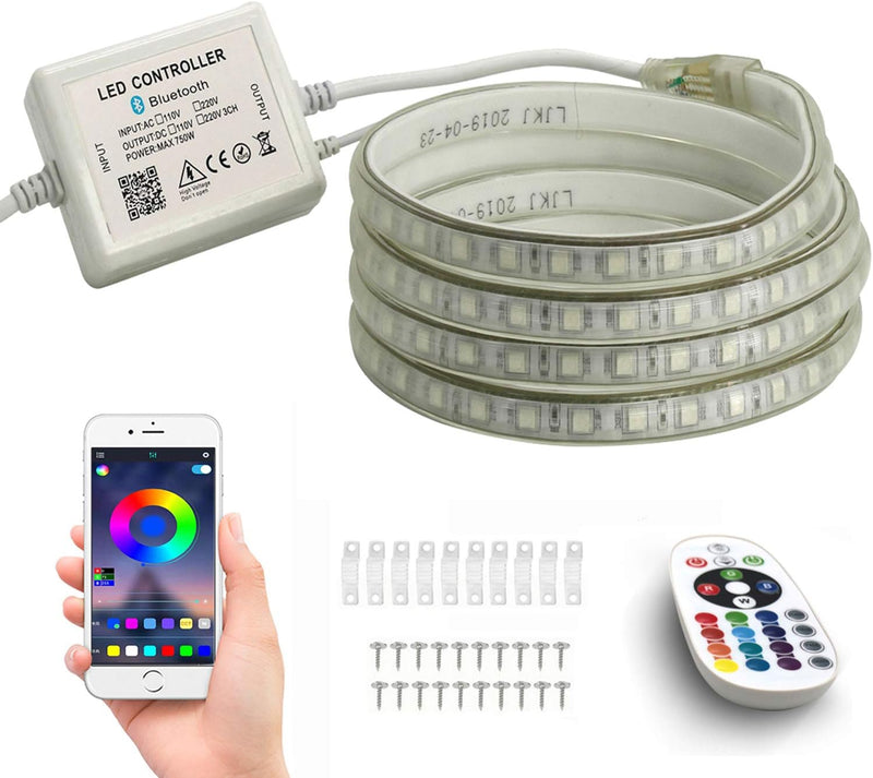 FOLGEMIR 2m RGB LED Streifen, Bluetooth kontrolliert Strip, 220V dimmbar Lichterkette, 5050 SMD 60 L