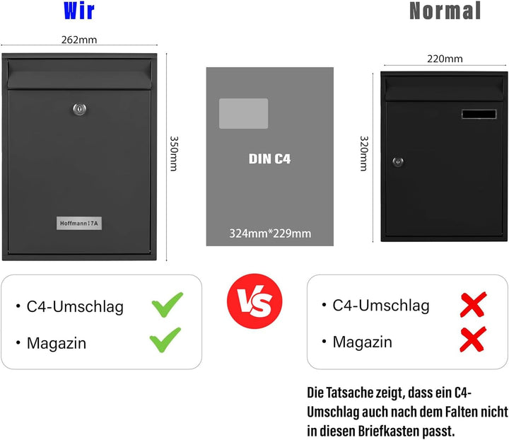 Zedelmaier XL Briefkasten personalisiert mit Edelstahl Namensschild Anthrazit Wandbriefkasten Postka