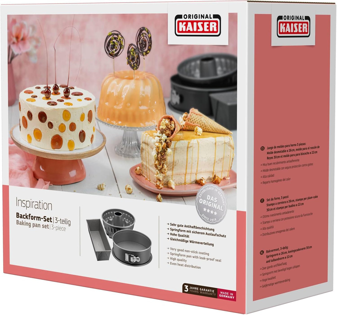 Original Kaiser Inspiration Backformen Backset 3-teilig, mit Springform (Flachboden), Gugelhupf Back