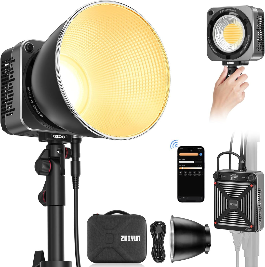 ZHIYUN Molus G200 [Official] Videoleuchte 200W, COB LED Videolicht mit Bowens Mount, Bi-Color Stream
